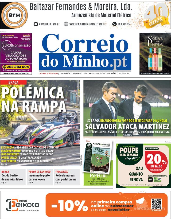 Capa Correio do Minho - 2026-05-20