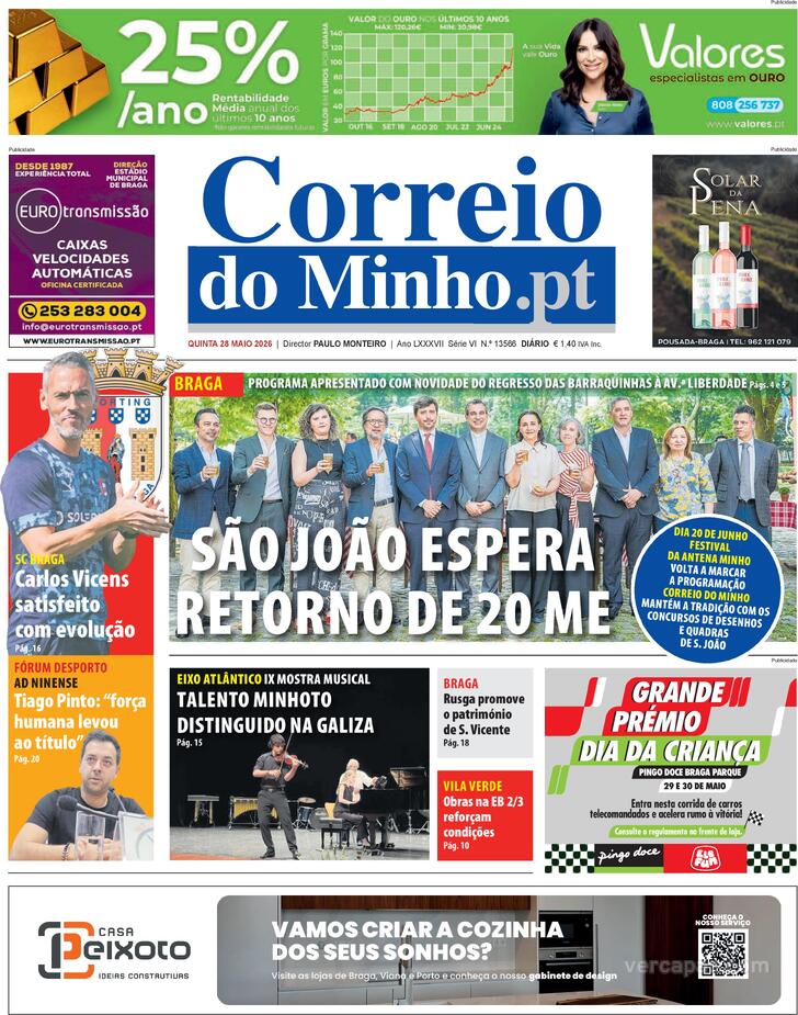 Capa Correio do Minho - 2026-05-28