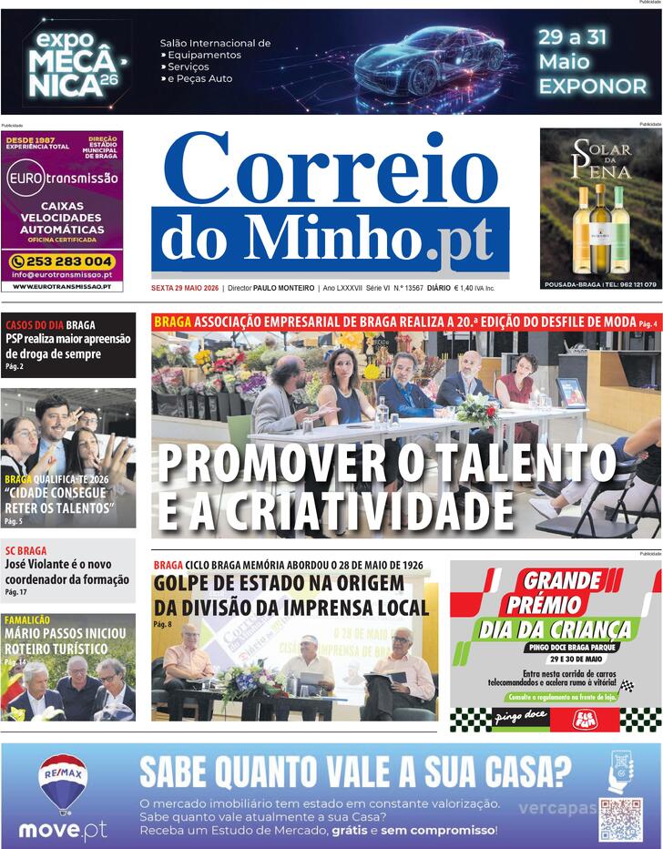 Capa Correio do Minho - 2026-05-29