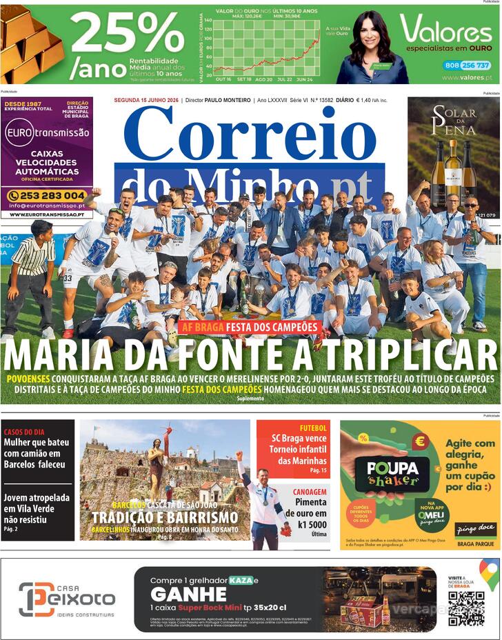 Capa Correio do Minho - 2026-06-15