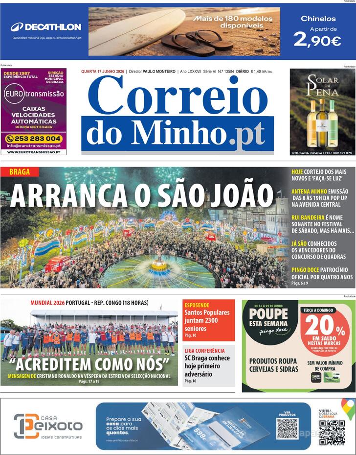 Capa Correio do Minho - 2026-06-17