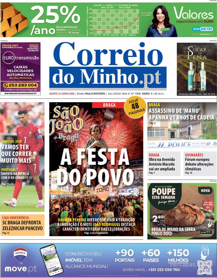Capa Correio do Minho - 2026-06-18
