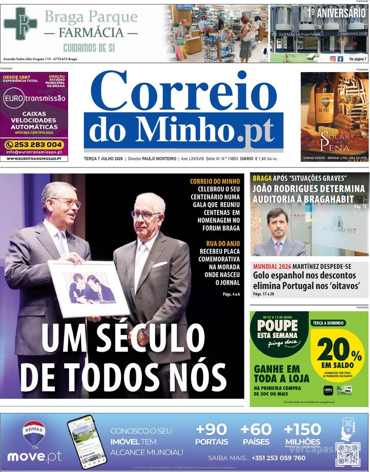 Capa Correio do Minho - 2026-07-07