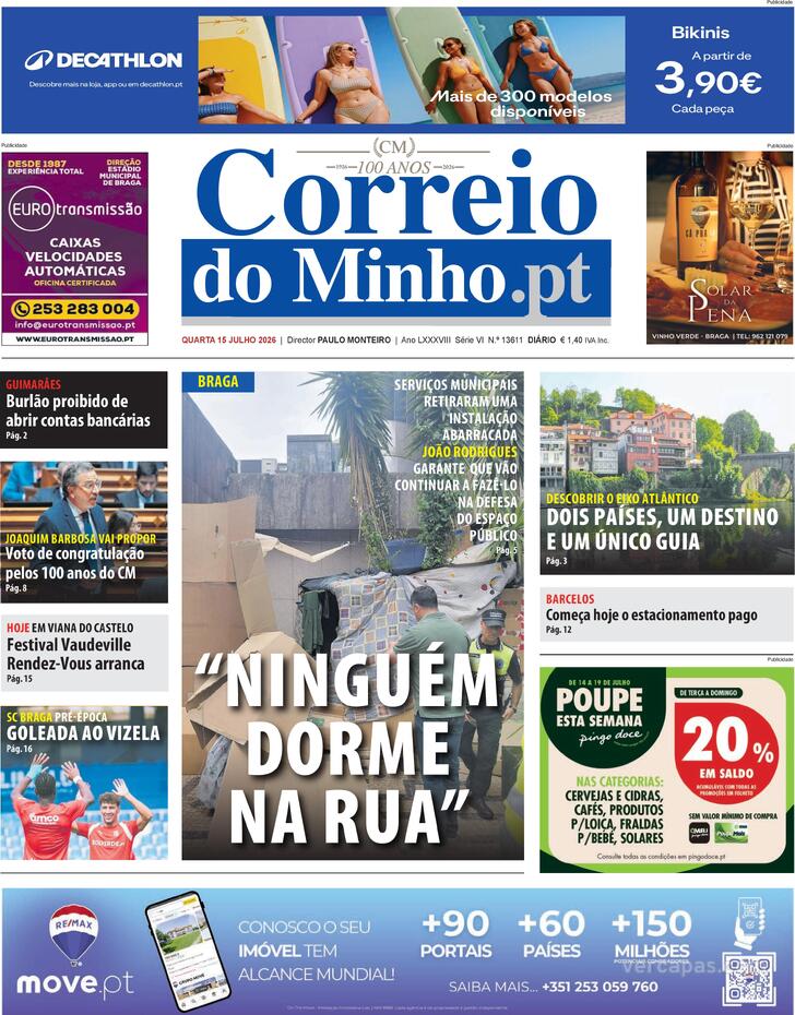 Capa Correio do Minho - 2026-07-15