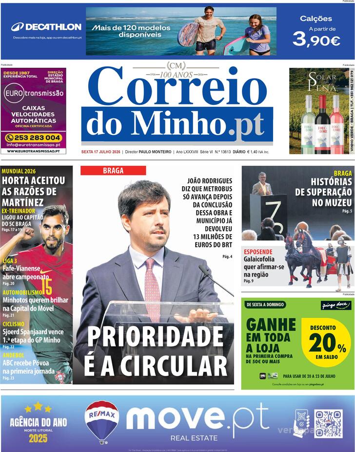 Capa Correio do Minho - 2026-07-17