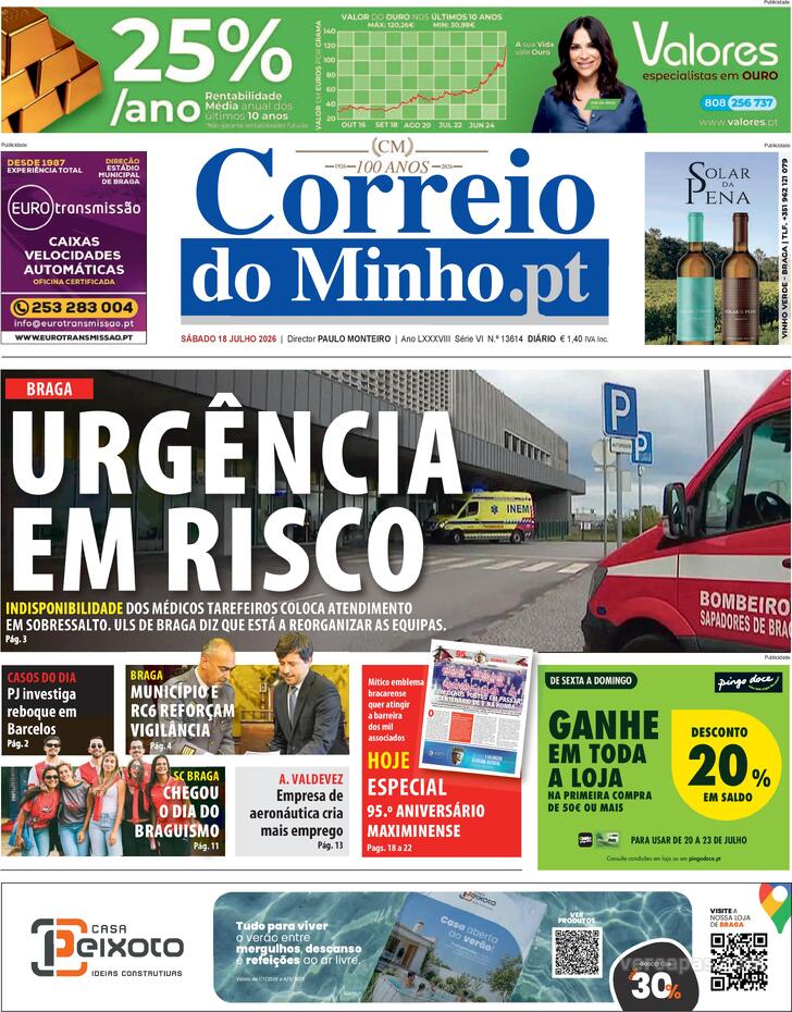 Capa Correio do Minho - 2026-07-18