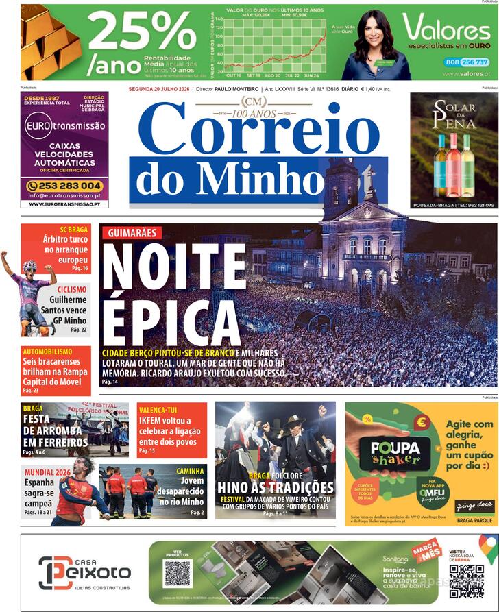 Capa Correio do Minho - 2026-07-20