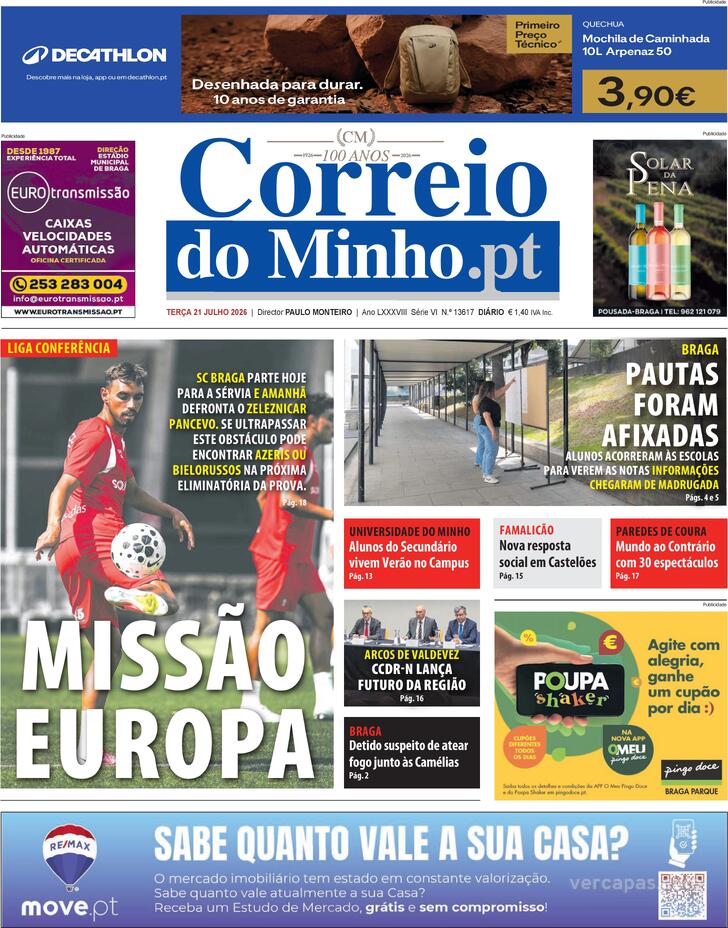 Capa Correio do Minho - 2026-07-21