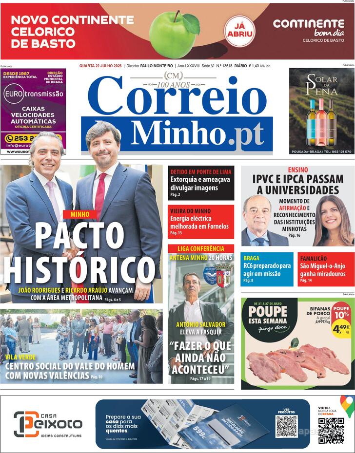 Capa Correio do Minho - 2026-07-22