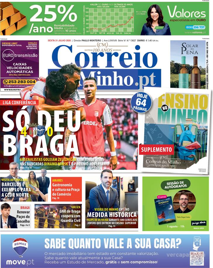 Capa Correio do Minho - 2026-07-31