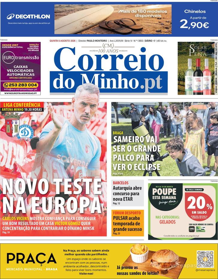 Capa Correio do Minho - 2026-08-06