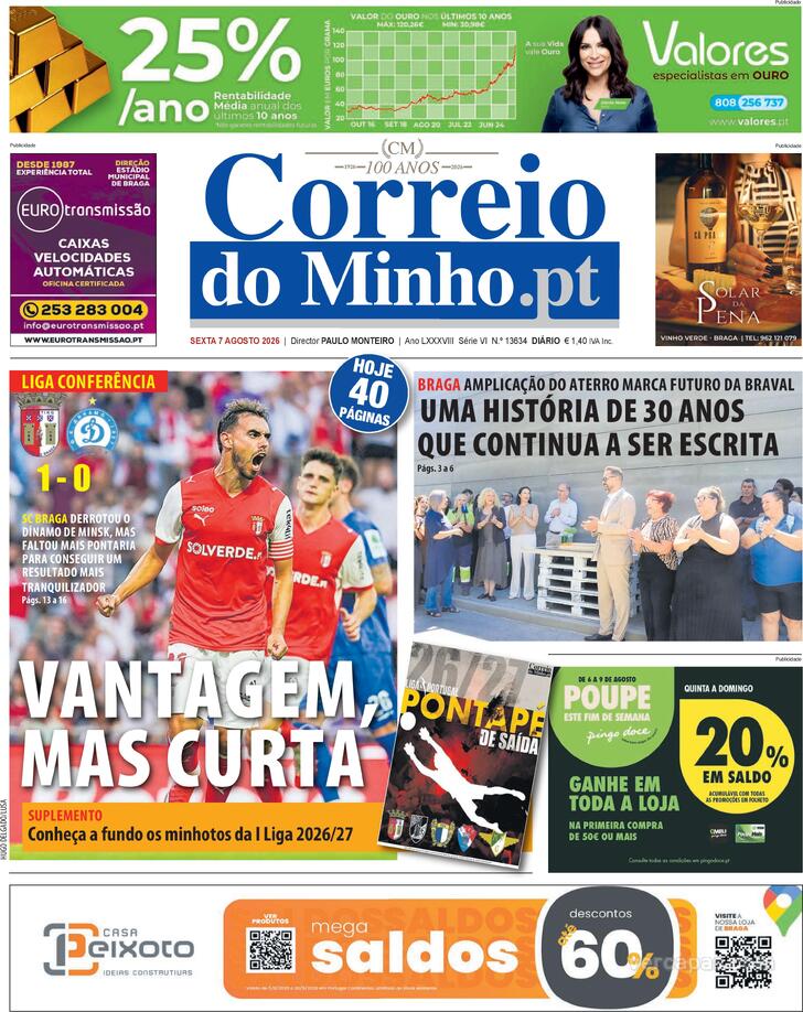 Capa Correio do Minho - 2026-08-07