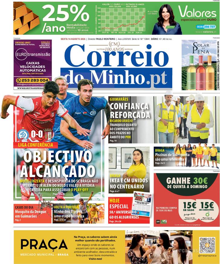 Capa Correio do Minho - 2026-08-14