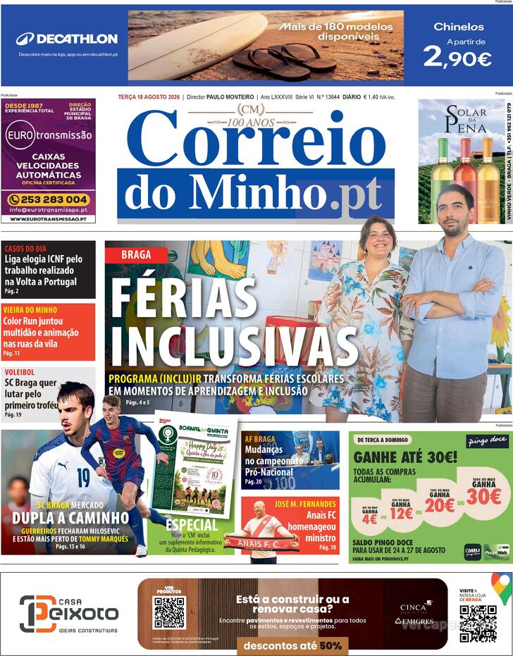 Capa Correio do Minho - 2026-08-18