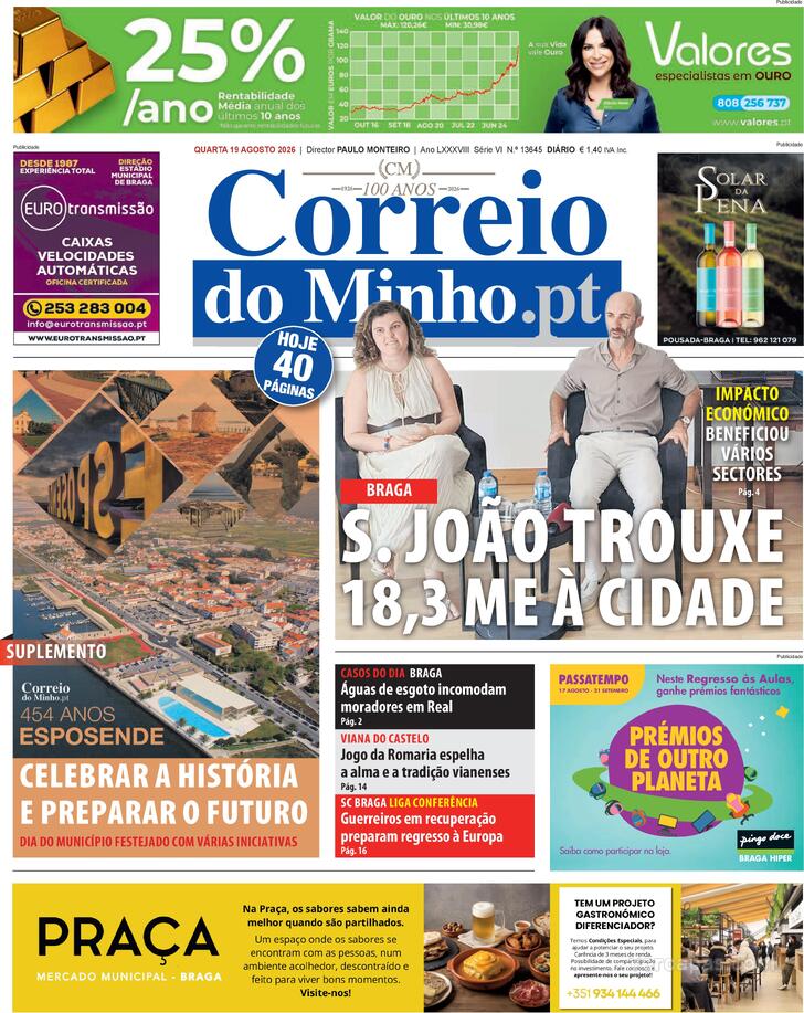 Capa Correio do Minho - 2026-08-19