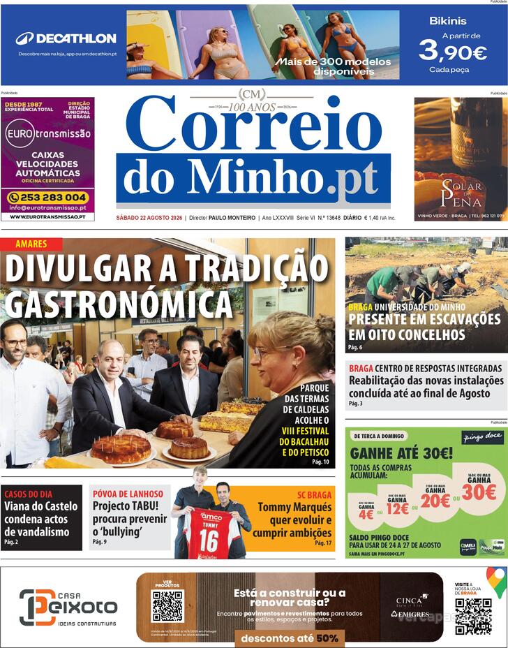Capa Correio do Minho - 2026-08-22