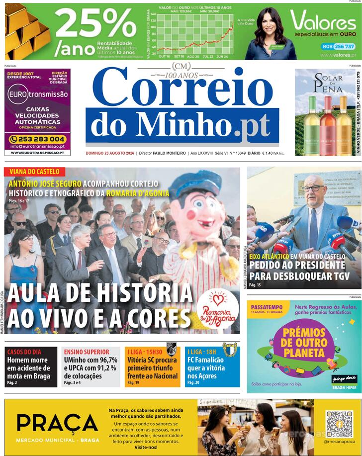 Capa Correio do Minho - 2026-08-23