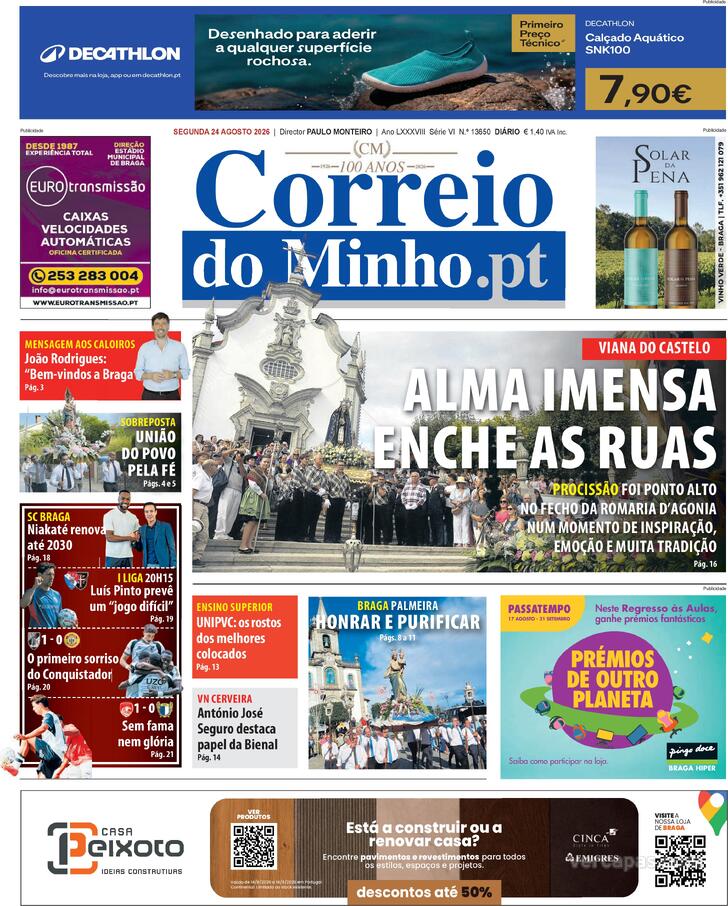 Capa Correio do Minho - 2026-08-24