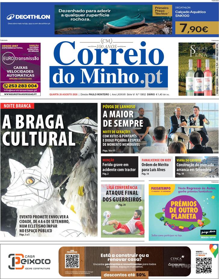 Capa Correio do Minho - 2026-08-26