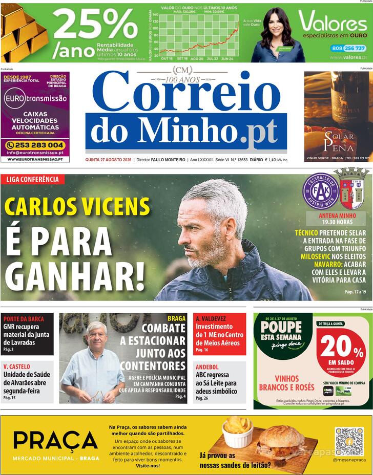 Capa Correio do Minho - 2026-08-27