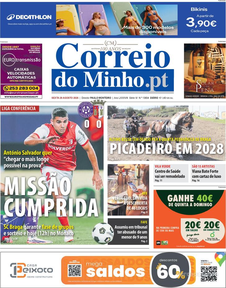 Capa Correio do Minho - 2026-08-28
