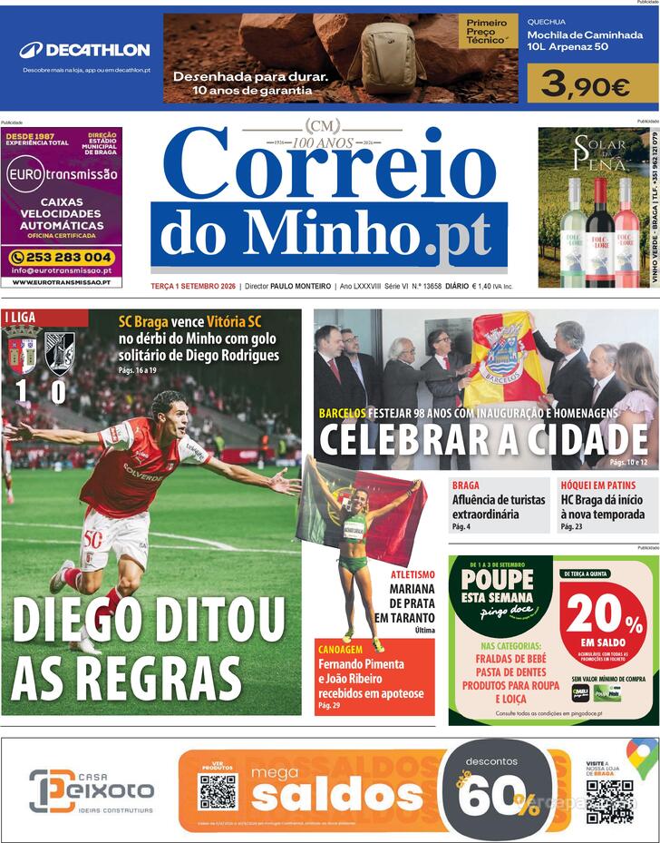 Capa Correio do Minho - 2026-09-01