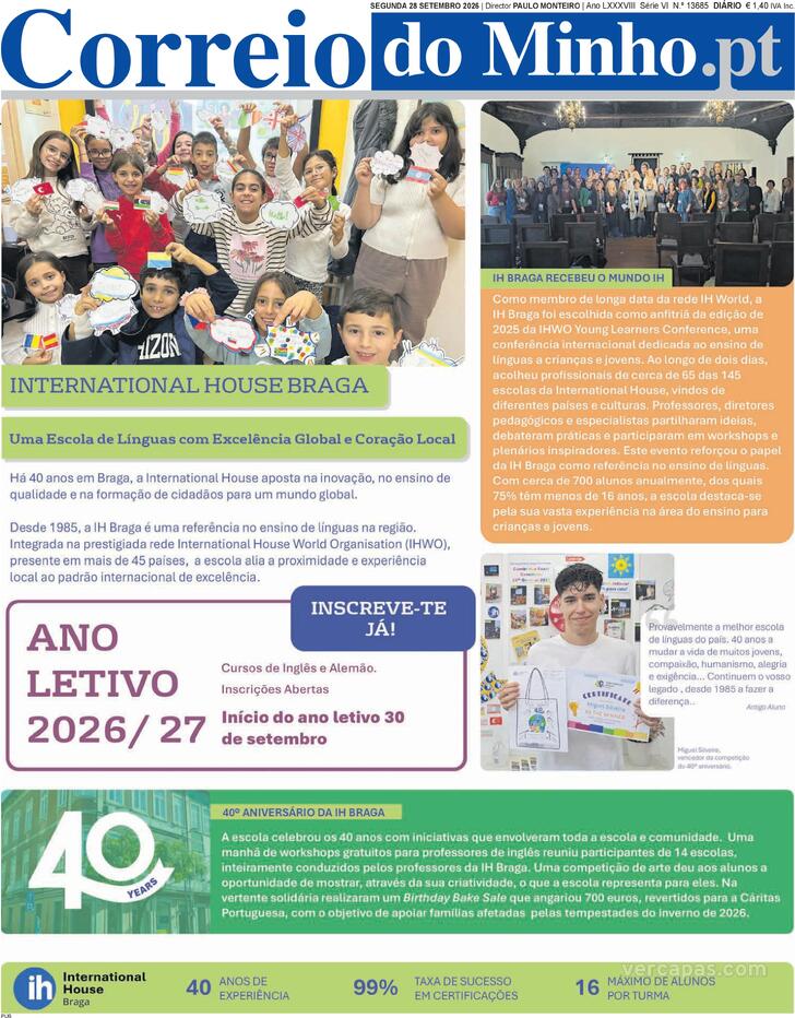 Capa Correio do Minho - 2026-09-28