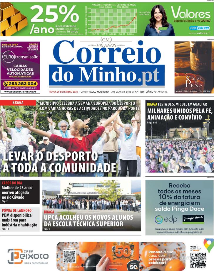 Capa Correio do Minho - 2026-09-29
