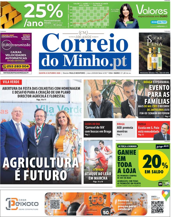 Capa Correio do Minho - 2026-10-08