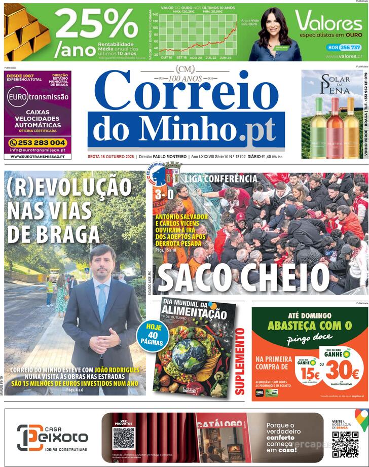 Capa Correio do Minho - 2026-10-16