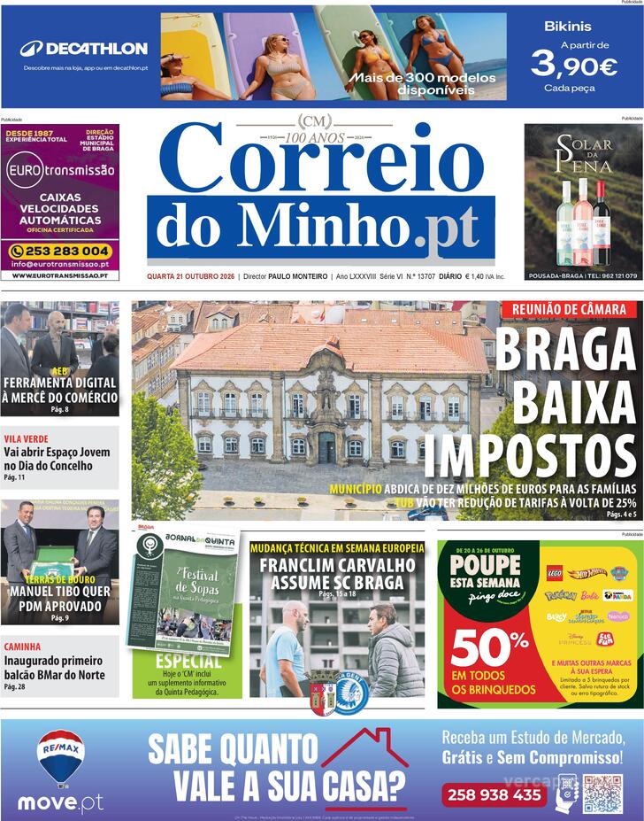 Capa Correio do Minho - 2026-10-21