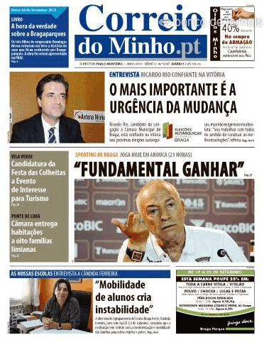 Capa Correio do Minho - 2013-09-20