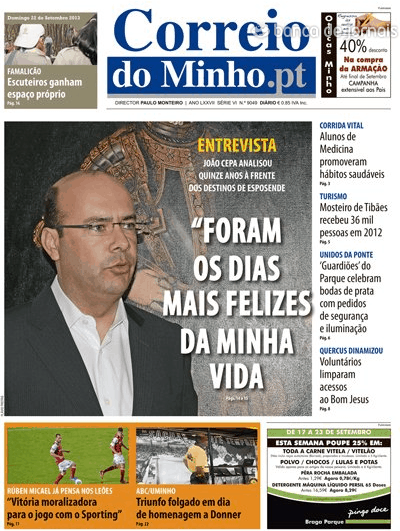 Capa Correio do Minho - 2013-09-22