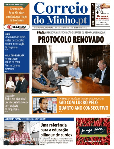 Capa Correio do Minho - 2013-09-25