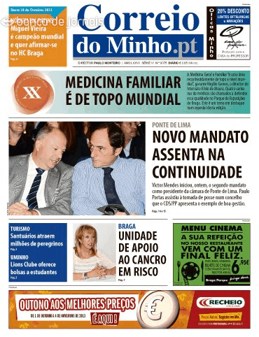 Capa Correio do Minho - 2013-10-18