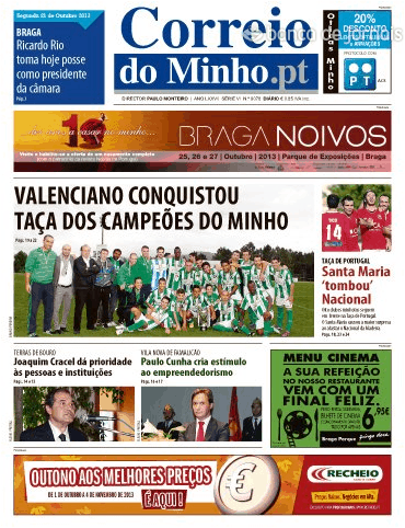 Capa Correio do Minho - 2013-10-21