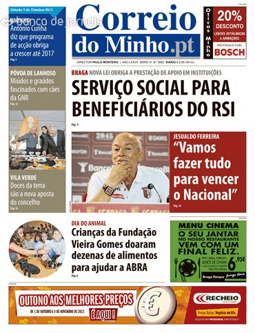 Capa Correio do Minho - 2013-10-05
