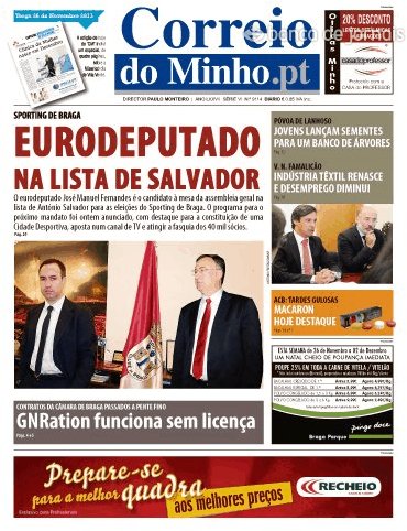 Capa Correio do Minho - 2013-11-19