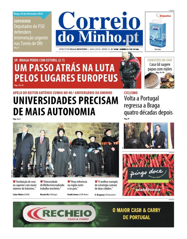 Capa Correio do Minho - 2014-02-18
