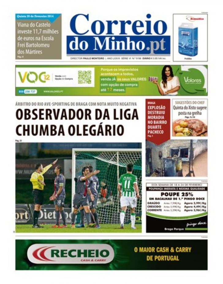 Capa Correio do Minho - 2014-02-20