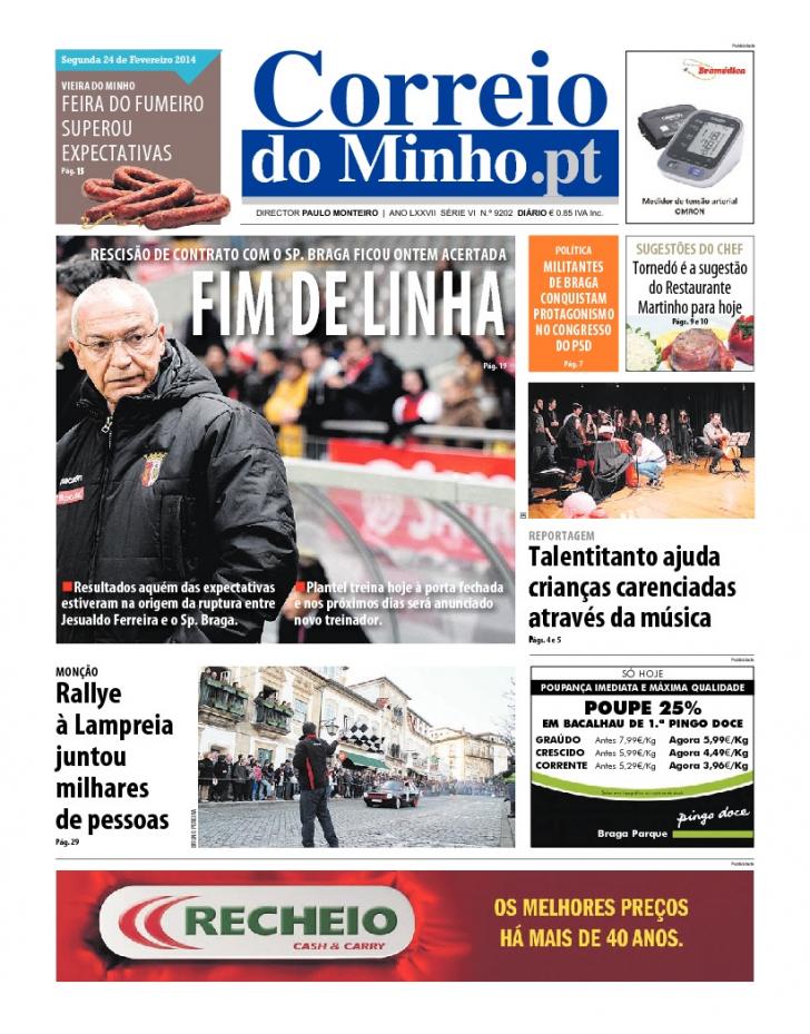 Capa Correio do Minho - 2014-02-24