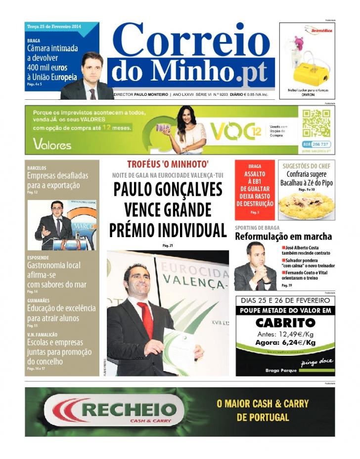 Capa Correio do Minho - 2014-02-25