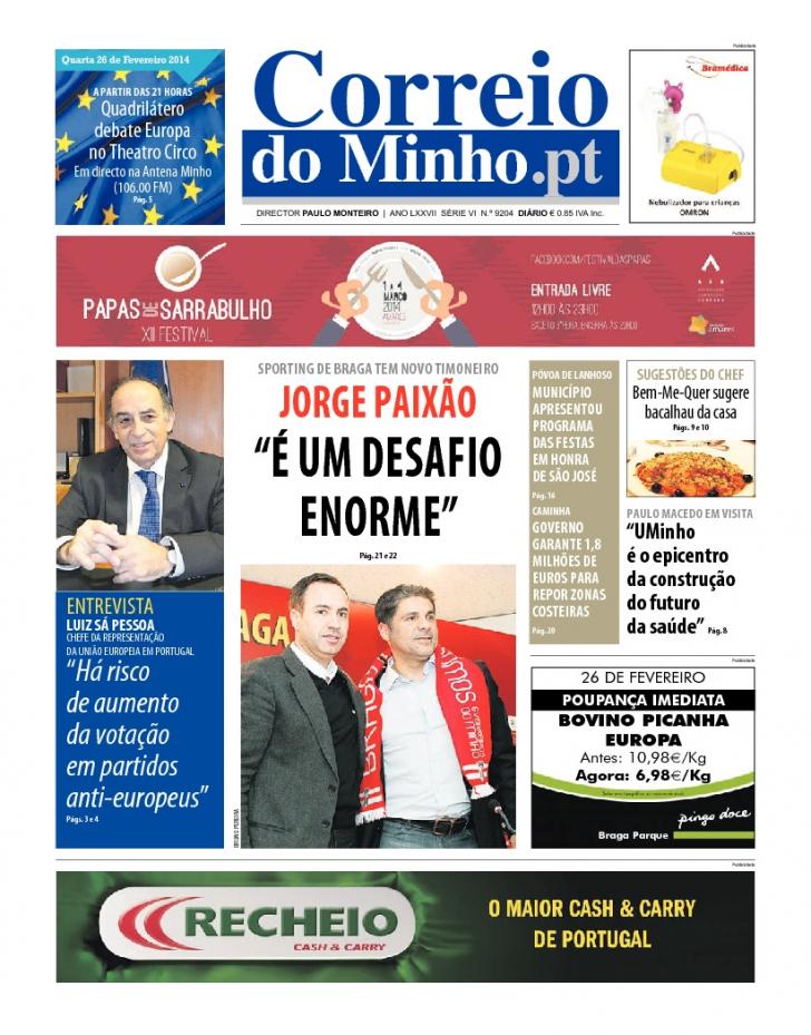 Capa Correio do Minho - 2014-02-26
