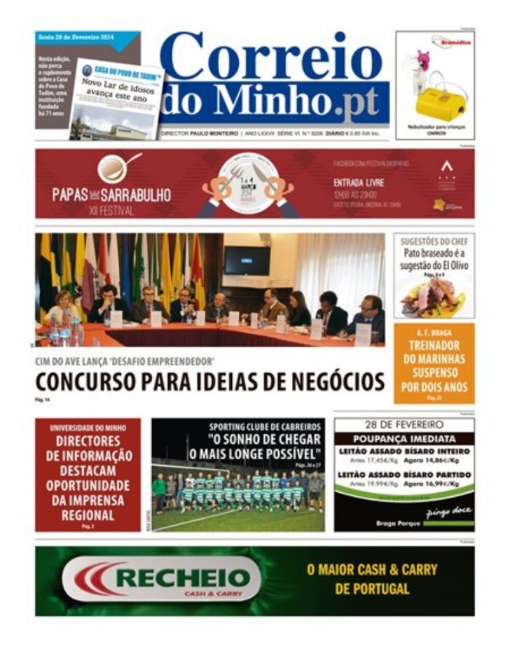 Capa Correio do Minho - 2014-02-28