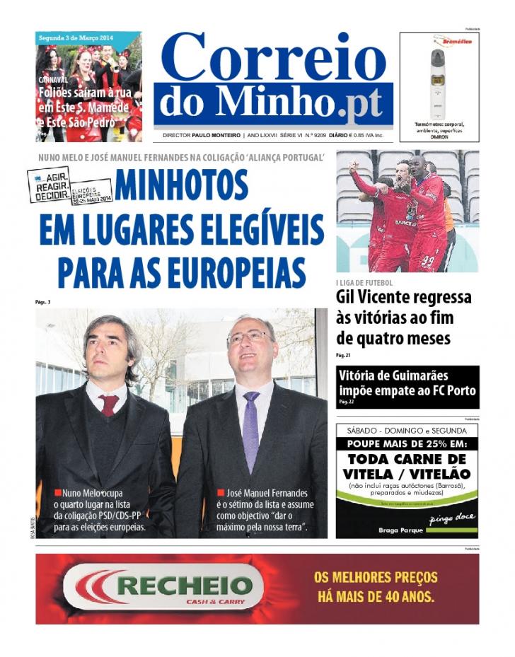 Capa Correio do Minho - 2014-03-03