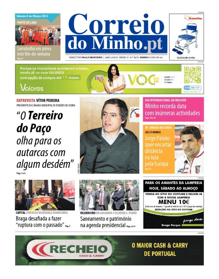 Capa Correio do Minho - 2014-03-08
