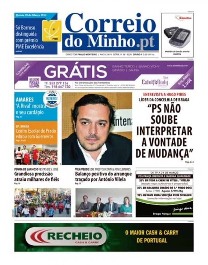 Capa Correio do Minho - 2014-03-20