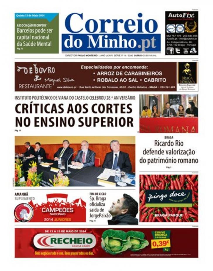 Capa Correio do Minho - 2014-05-15