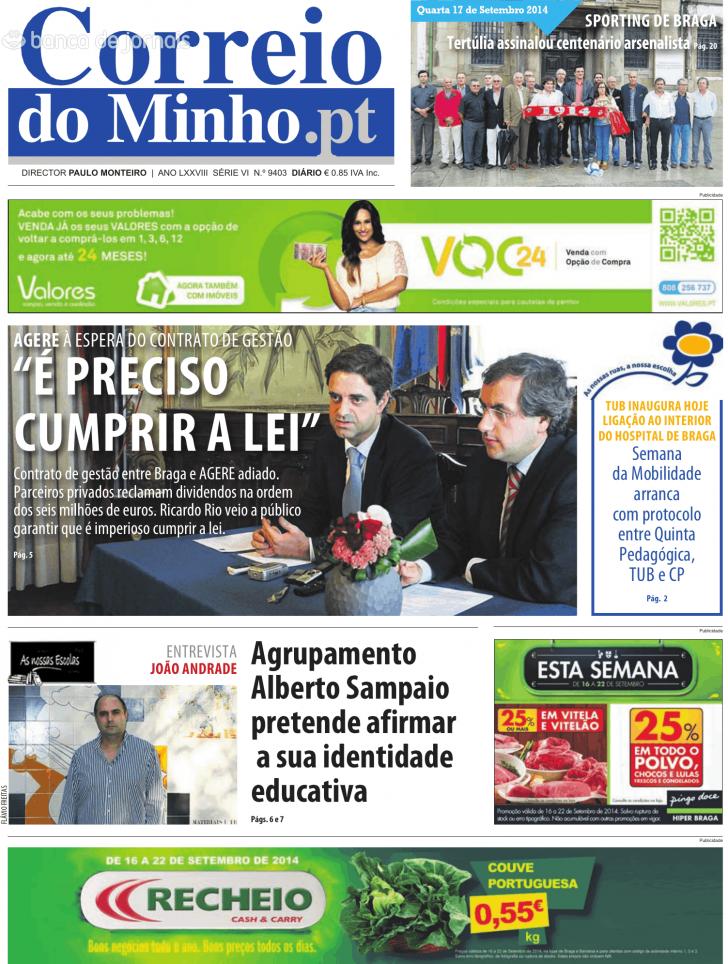 Capa Correio do Minho - 2014-09-17