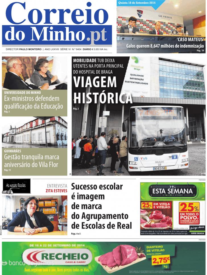 Capa Correio do Minho - 2014-09-18
